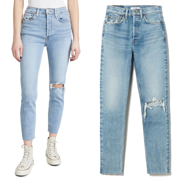 NWT Re/Done 90s High Rise Distressed Ankle Jeans - Picture 2 of 14